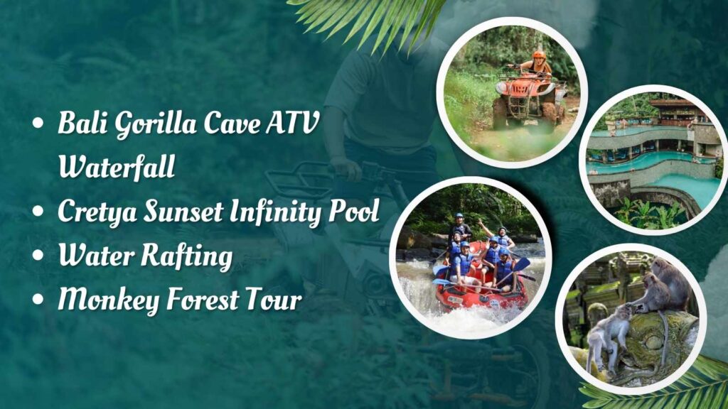 Bali Gorilla Cave ATV Adventure, Cretya Sunset Infinity Pool & Water Rafting with Monkey Forest Tour